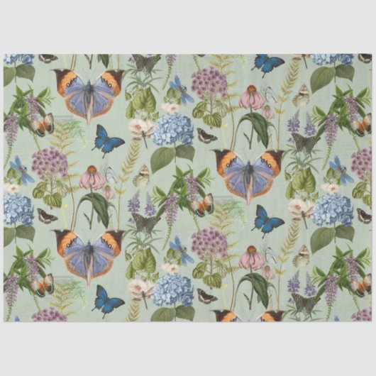  Bloemen Vlinder Munt Ephemera Decoupage Tissuepapier (Voorkant)