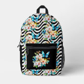Bloemen vlinder patroon zwart wit golvende strepen bedrukte rugzak (Voorkant)