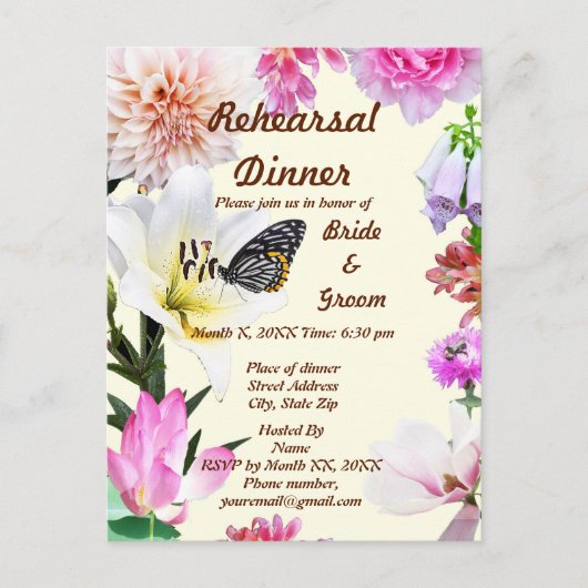 Bloemen & vlinder repetitie diner Briefkaart (Voorkant)