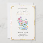 Bloemen vlinder thee cup verjaardag kaart (Voorkant)