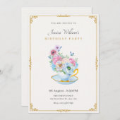 Bloemen vlinder thee cup verjaardag kaart (Voorkant / Achterkant)