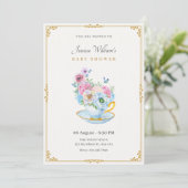 Bloemen vlinder theekop baby shower kaart (Staand voorkant)