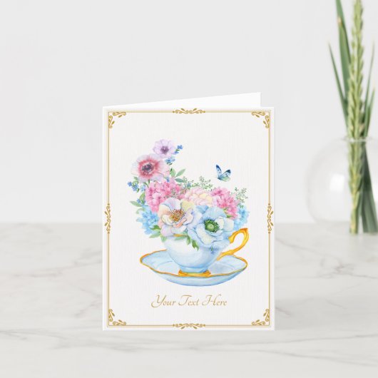Bloemen vlinder theekopje kaart (Voorkant)