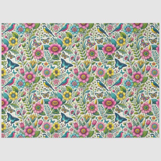  Bloemen & Vlinderpatroon Weefselpapier Tissuepapier (Voorkant)