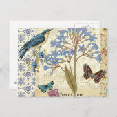 Bloemen, vlinders en collage van vogels briefkaart (Voorkant / Achterkant)