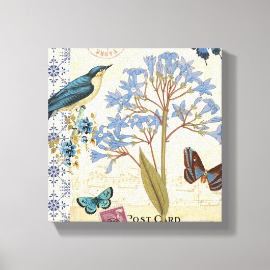 Bloemen, vlinders en collage van vogels canvas afdruk (Voorkant)