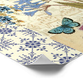 Bloemen, vlinders en collage van vogels poster (Hoek)