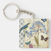 Bloemen, vlinders en collage van vogels sleutelhanger (Voorkant)