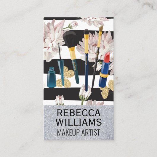 Bloemen Vlinders en Strepen | Make-upset Visitekaartje (Voorkant)