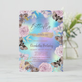 Bloemen Vlinders Holografische Verjaardag Kaart (Staand voorkant)