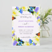 Bloemen Vlinders Huwelijksuitnodiging Sjabloon (Staand voorkant)