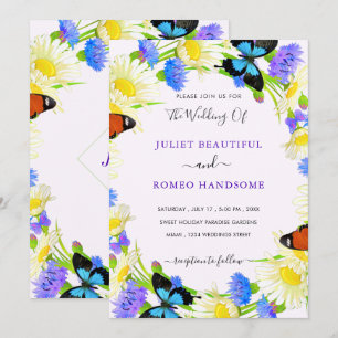 Bloemen Vlinders Huwelijksuitnodiging Sjabloon