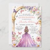 Bloemen Vlinders Lila Prinses Quinceañera Kaart (Voorkant)
