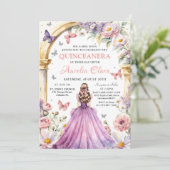 Bloemen Vlinders Lila Prinses Quinceañera Kaart (Staand voorkant)