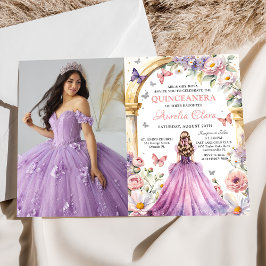 Bloemen Vlinders Lila Prinses Quinceañera Kaart