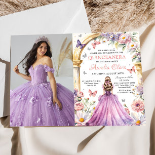 Bloemen Vlinders Lila Prinses Quinceañera Kaart