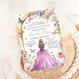 Bloemen Vlinders Lila Prinses Quinceañera Kaart
