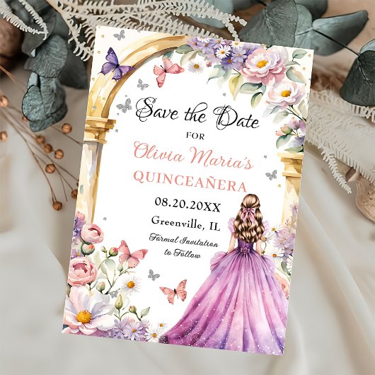Bloemen Vlinders Lila Prinses Quinceañera Save The Date