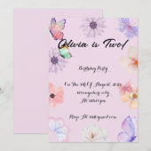 Bloemen vlinders meisje verjaardag uitnodiging (Voorkant / Achterkant)