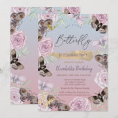 Bloemen Vlinders Ombre Verjaardag Kaart (Voorkant / Achterkant)