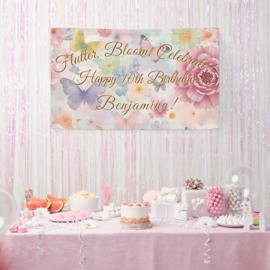 Bloemen & Vlinders Pastel Garden Collage Spandoek (Feest)