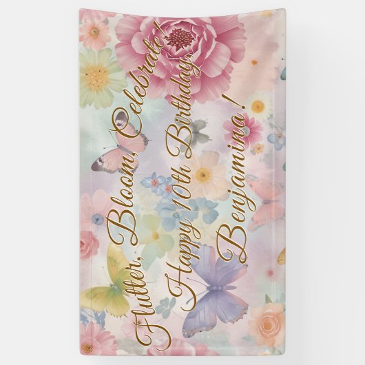 Bloemen & Vlinders Pastel Garden Collage Spandoek (Verticaal)