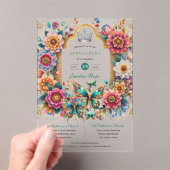 Bloemen Vlinders QUINCEANERA Tiara Gold Silver Acryl Uitnodigingen (Insitu (Draagbaar))