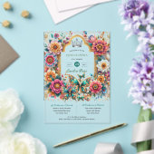 Bloemen Vlinders QUINCEANERA Tiara Gold Silver Acryl Uitnodigingen (Insitu (Huwelijk))