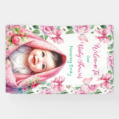 Bloemen & Vlinders Roze Baby shower Welkom Spandoek (Horizontaal)