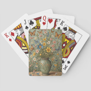 Bloemen vlinders vaas pokerkaarten