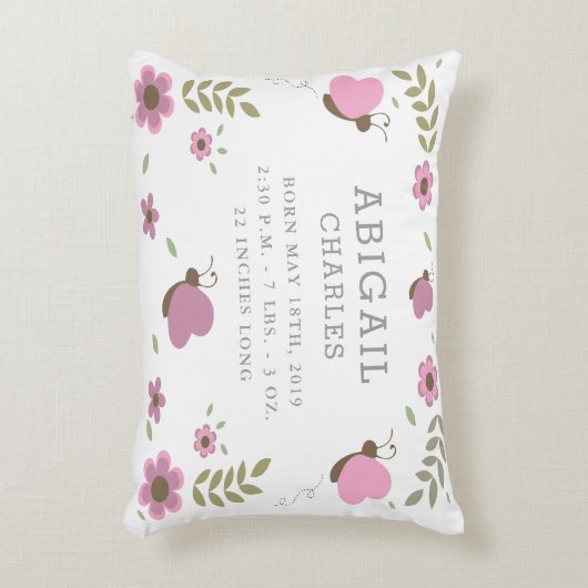 Bloemen Vlindertuin Geboortestatistieken Kussen Kw (Voorkant(Verticaal))