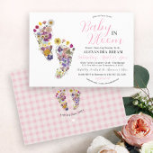 Bloemen Voetafdrukken Roze Baby Girl Douche Uitnod Kaart