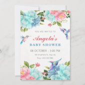 Bloemen vogel baby shower kaart (Voorkant)