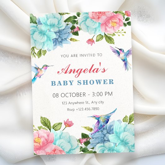 Bloemen vogel baby shower kaart