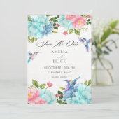 Bloemen vogel bruiloft save the date (Staand voorkant)