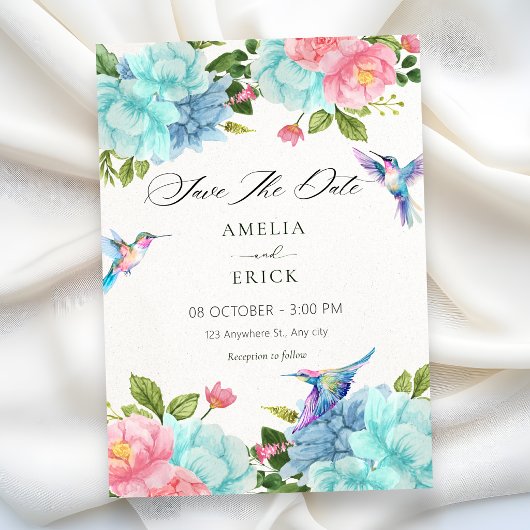 Bloemen vogel bruiloft save the date