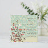  bloemen, vogel + damasbruiloft kaart (Staand voorkant)
