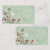 Bloemen Vogel + Damask Wedding Place Card Plaatskaartje (Voorkant / Achterkant)