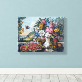 Bloemen Vogel Fruit Stilleven Canvas Afdruk (Insitu (Houten vloer))