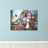 Bloemen Vogel Fruit Stilleven Canvas Afdruk (Insitu (Houten vloer))