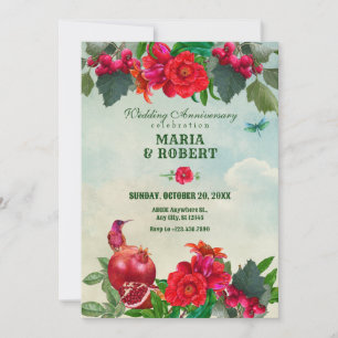 Bloemen Vogel Retro Vintage huwelijksjubileum Save The Date