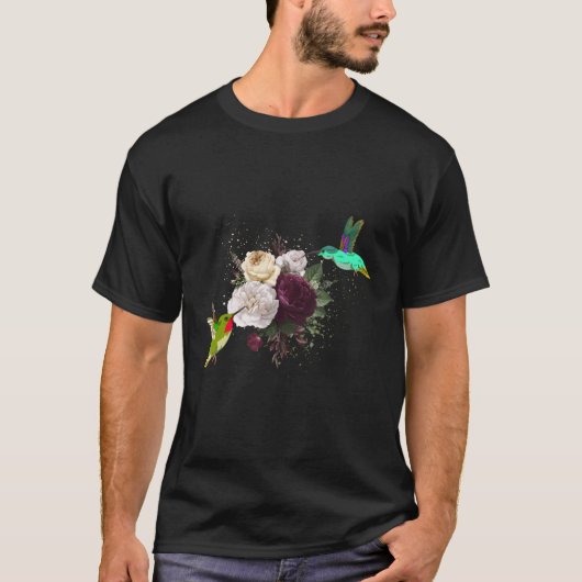 Bloemen Vogeldier Rozen Bloemen kolibrie T-shirt (Voorkant)