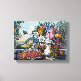 Bloemen Vogelfruit Stilleven Canvas Afdruk