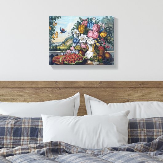 Bloemen Vogelfruit Stilleven Canvas Afdruk (Insitu (Slaapkamer))