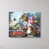 Bloemen Vogelfruit Stilleven Canvas Afdruk (Voorkant)
