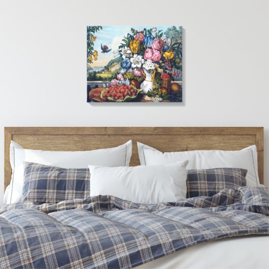 Bloemen Vogelfruit Stilleven Canvas Afdruk (Insitu (Slaapkamer))
