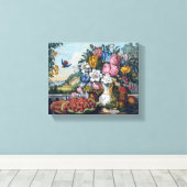 Bloemen Vogelfruit Stilleven Canvas Afdruk (Insitu (Houten vloer))