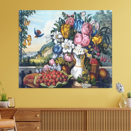 Bloemen Vogelfruit Stilleven Canvas Afdruk (Insitu (Woonkamer))