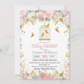 Bloemen Vogelkooi Baby shower Invitation Kaart (Voorkant)