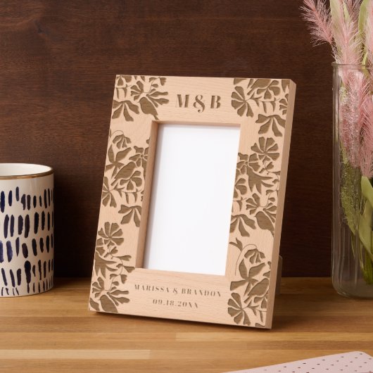 Bloemen Vogels Aangepaste bruiloft paar Monogram F Gegraveerde Lijstjes (Links)